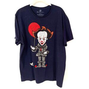 Stephen Kings IT The Movie Graphic T-Shirt Pennywise Size Large Blue 100% Cotton